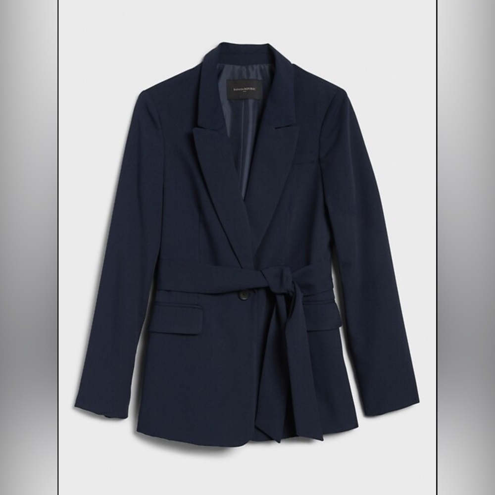 Banana Republic Navy Blue Soft Tie-Waist Long Blazer - Size 6